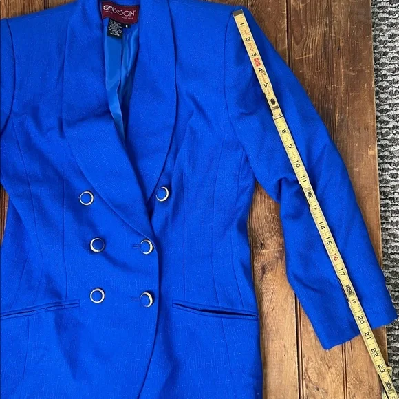 Vintage 80s women’s Sasson Blue 3/4 sleeve padded shoulder Blazer size 6 - Picture 7 of 9